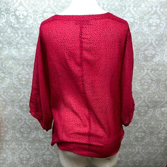LOFT Medium Womens Hot Pink Black Spotted Button-up Batwing Blouse - Picture 4 of 6